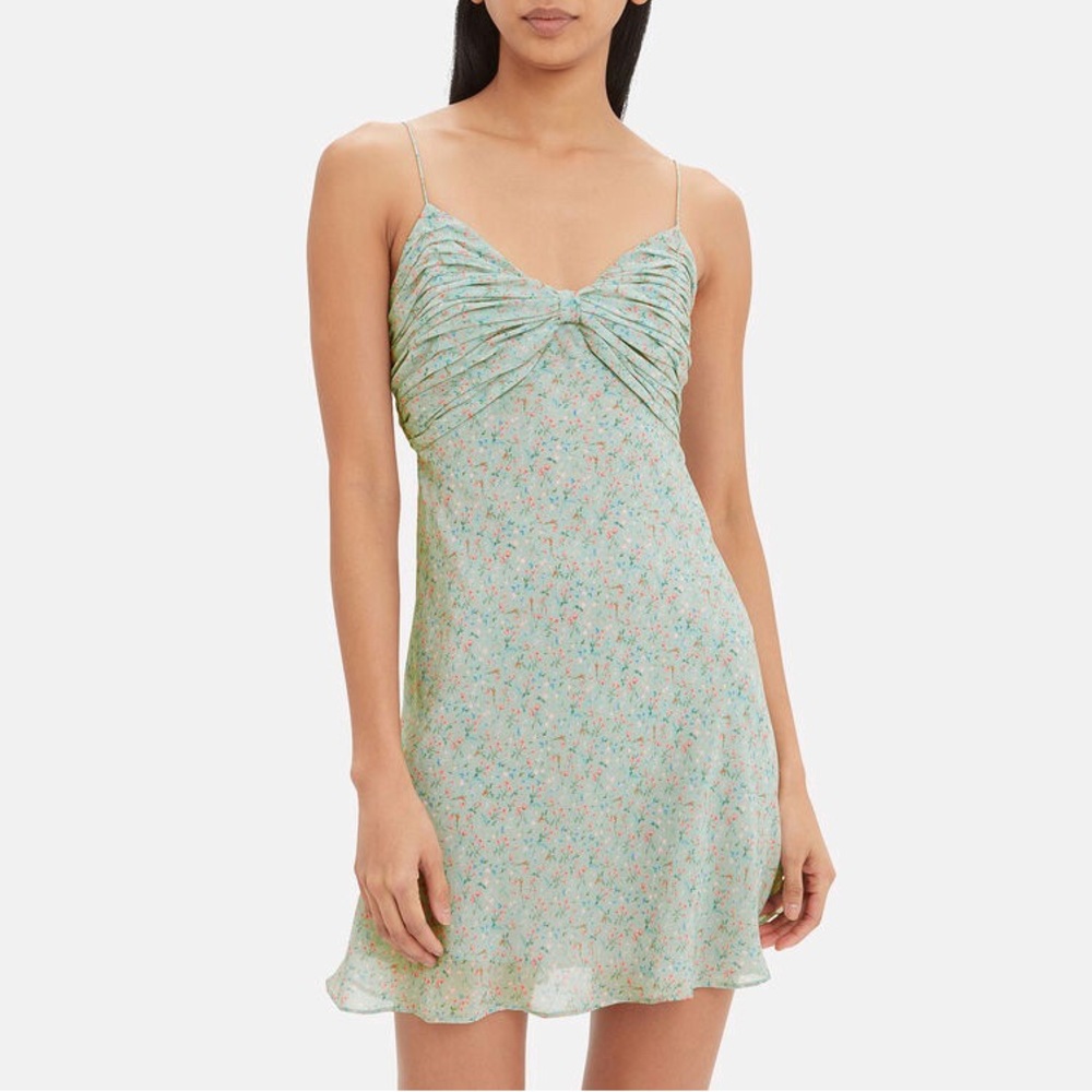 Divine Heritage Floral Printed Mini Teal Slip Dress